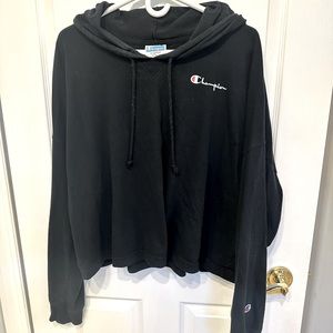 Black Champion Long Crop Plus Size Sweater with Hood